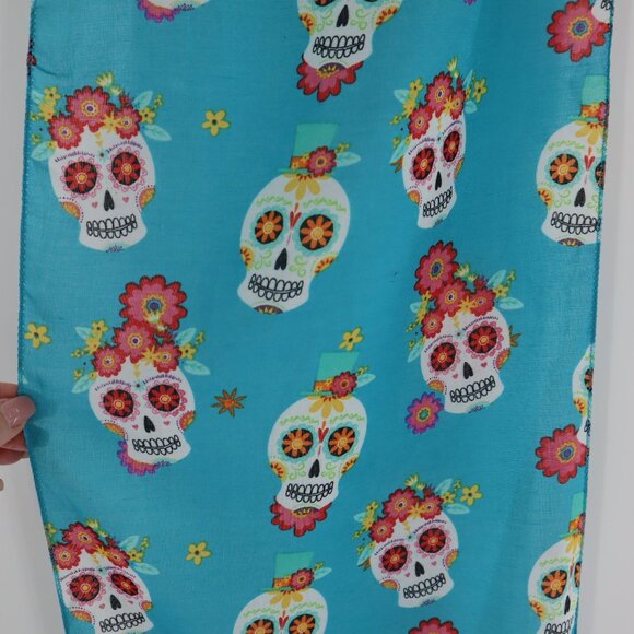 Day Of The Dead Sugar Skull Scarf Wrap Women O/S Blue Holiday Unique Traditional - Picture 3 of 6